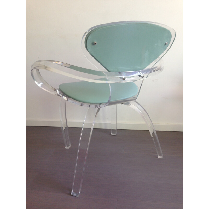 Sedia vintage in lucite con schienale verde, 1980