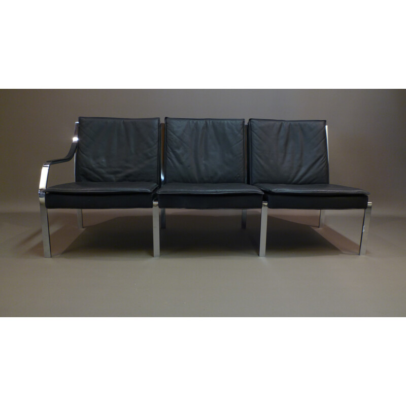 3 seats sofa in leather and stell, FABRICIUS & KASTHOLM - 1970s