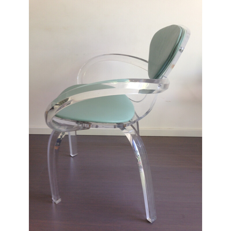 Vintage lucite chair with green back, 1980