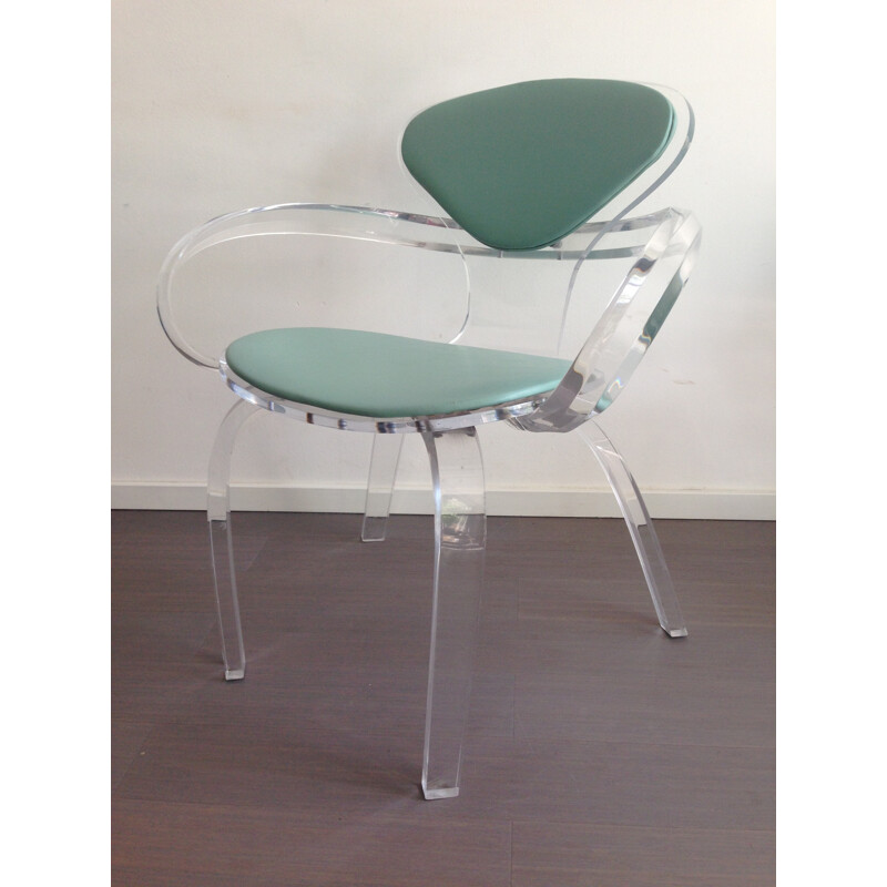 Chaise vintage en lucite à dossier vert, 1980