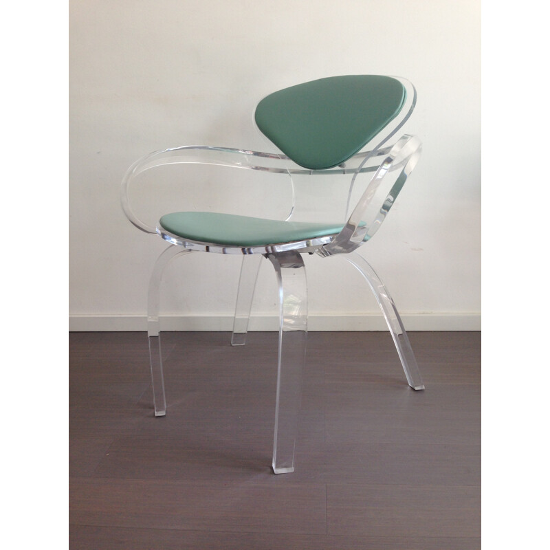 Sedia vintage in lucite con schienale verde, 1980