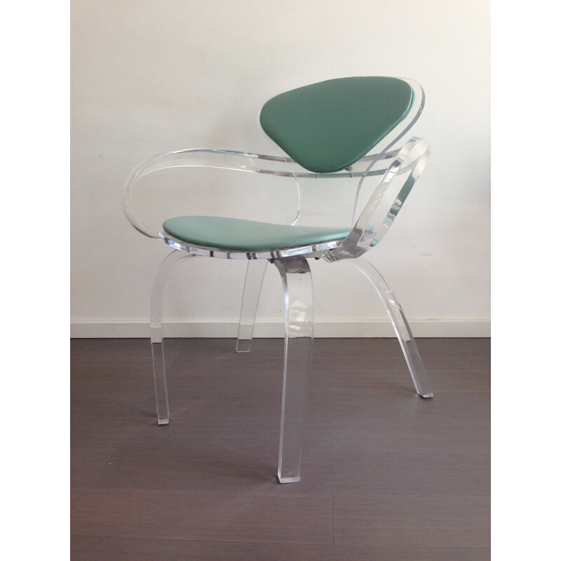 Vintage lucite chair with green back, 1980