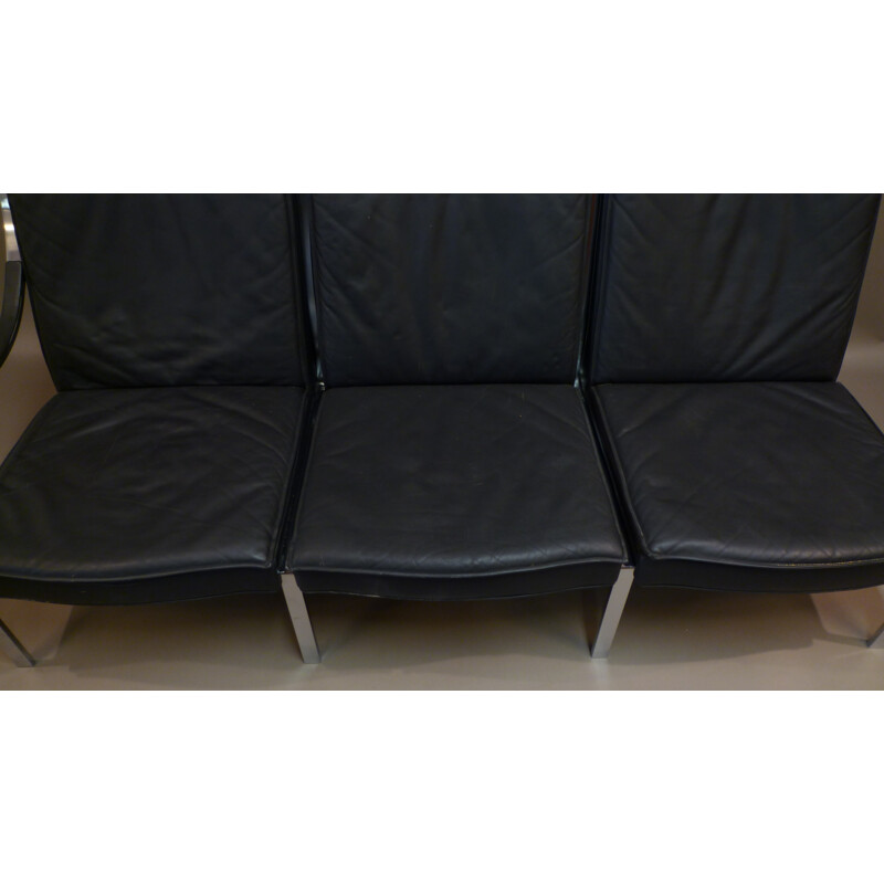 3 seats sofa in leather and stell, FABRICIUS & KASTHOLM - 1970s