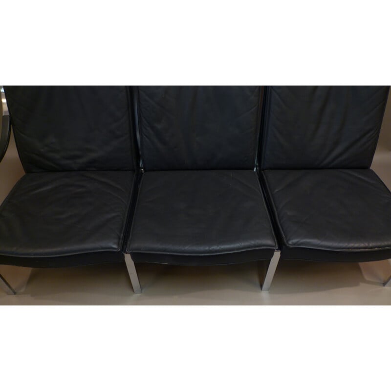 3 seats sofa in leather and stell, FABRICIUS & KASTHOLM - 1970s