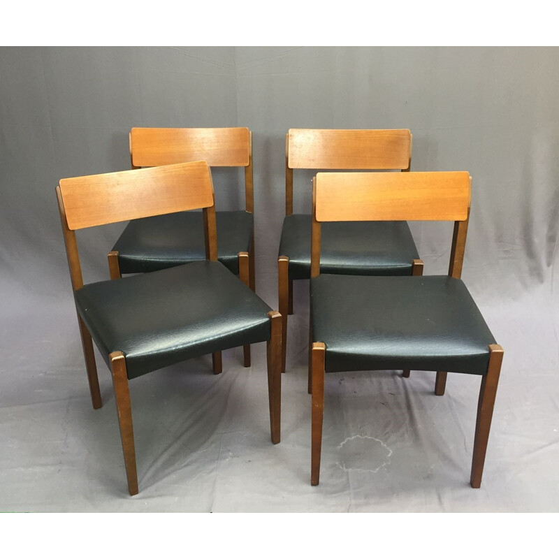 Set of 4 chairs in teak and skai - 1970s