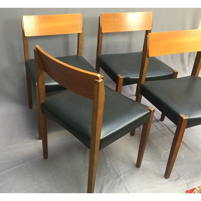 Set of 4 chairs in teak and skai - 1970s