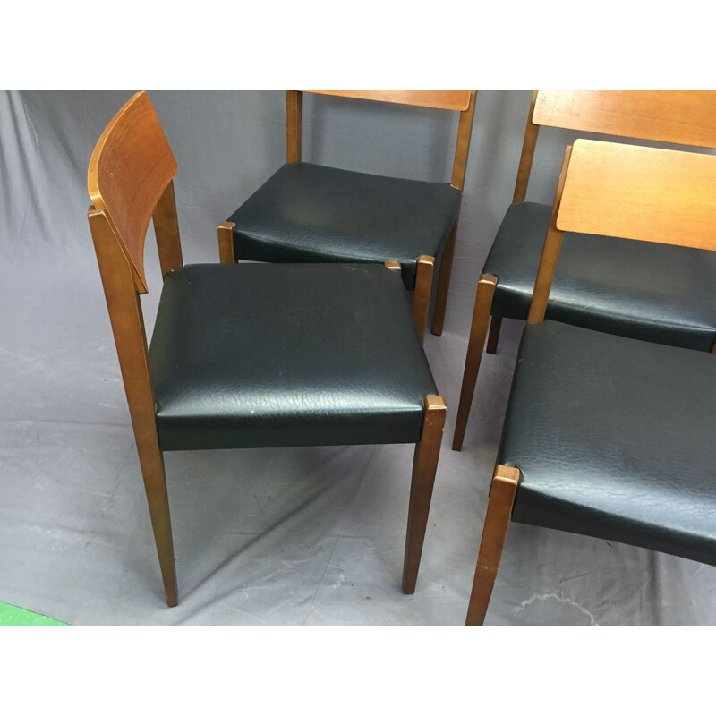 Set of 4 chairs in teak and skai - 1970s