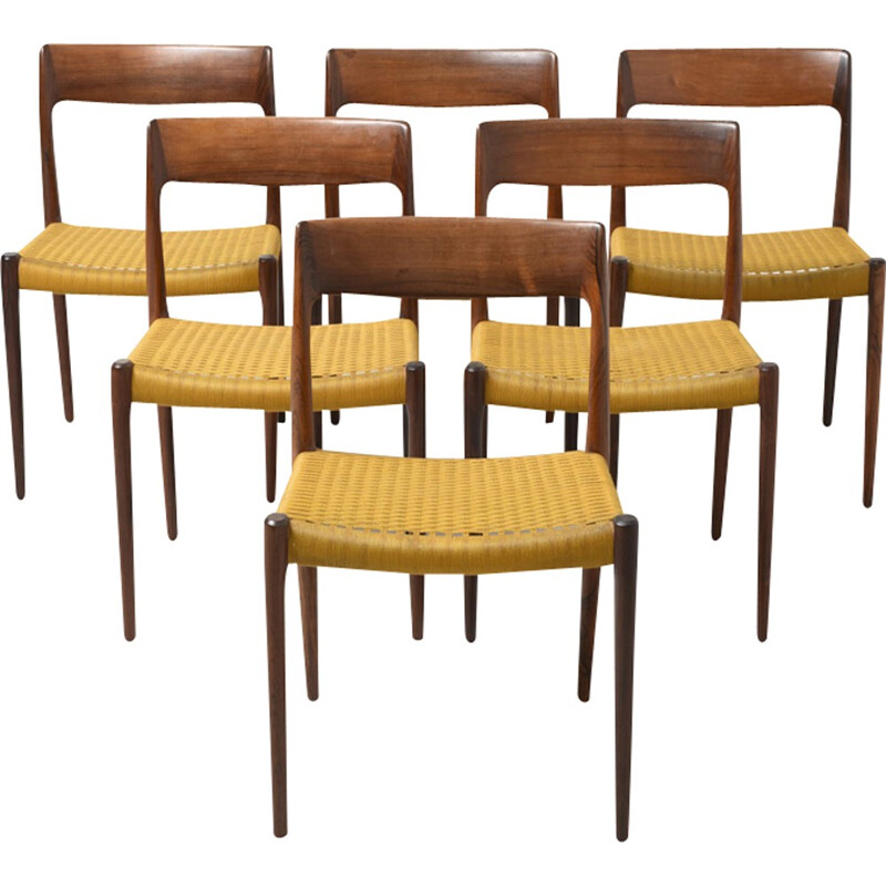 Set of 6 dining chairs "Model 77" in rosewood by N.O. Moller - 1960s