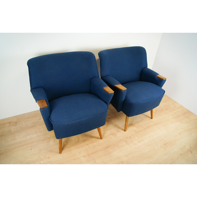 Pair of vintage blue Danish Armchairs - 1950s