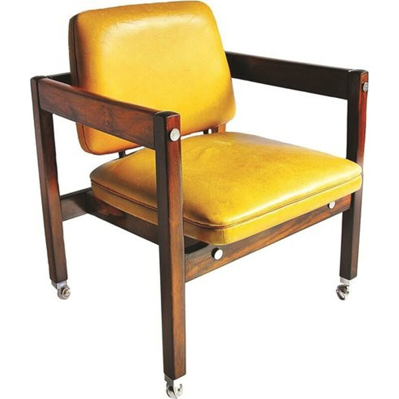 Brazilian yellow "Kiko" chair in jacaranda wood by Sergio Rodrigues - 1960s