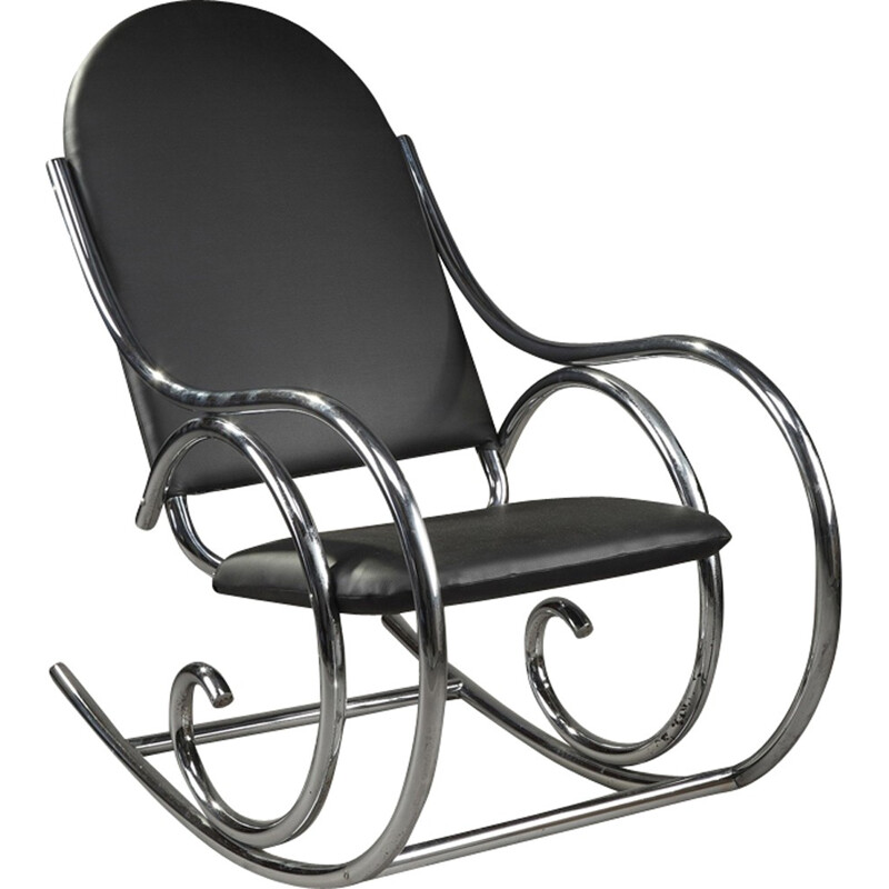 Rocking chair in metal and leatherette - 1950s