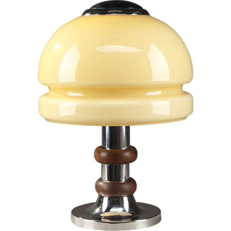 Table lamp in opaline glass and chromed metal - 1950s