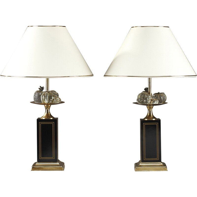Set of 2 vintage lamps in brass and glass - 1980s