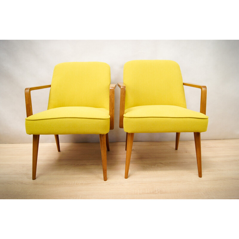 Vintage set of 2 yellow armchairs - 1960s