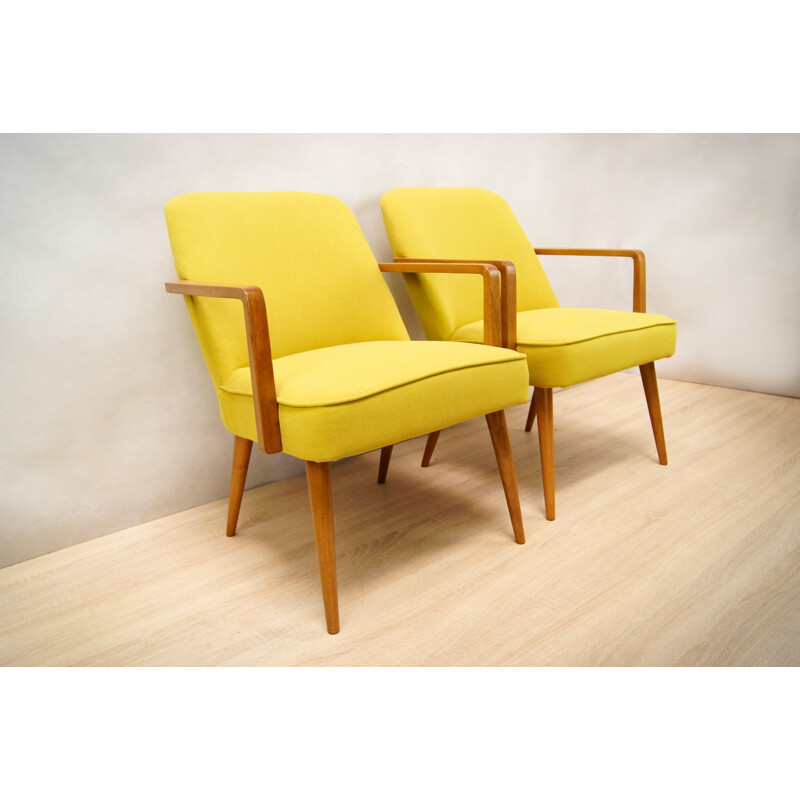 Suite de 2 fauteuils vintage jaunes - 1960