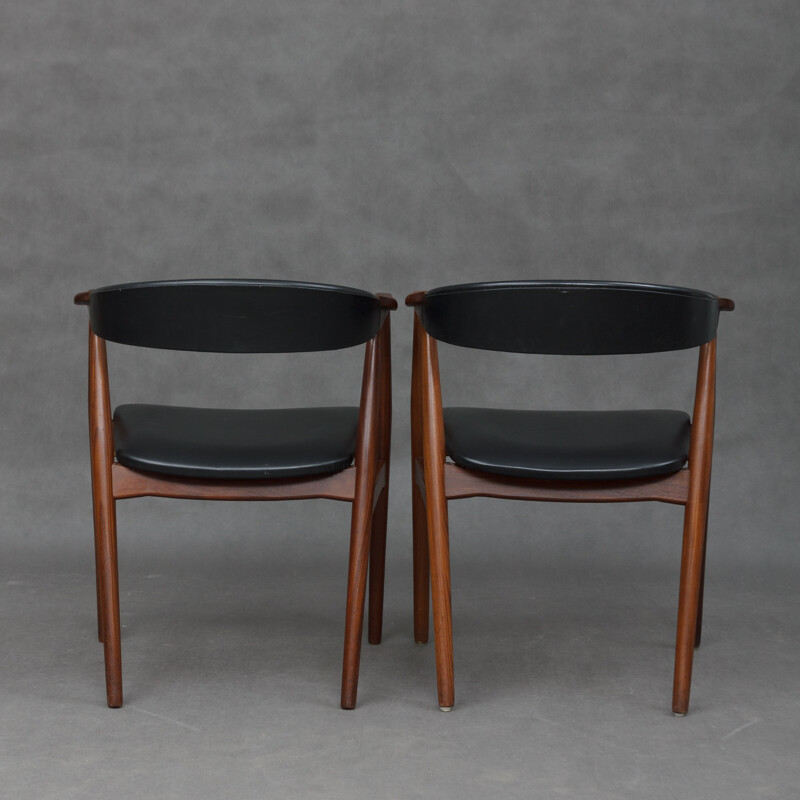 Vintage Pair of black leatherette Farstrup armchairs by Thomas Harlev - 1958