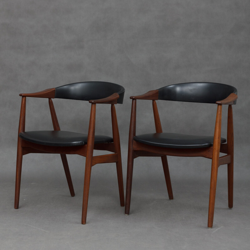 Vintage Pair of black leatherette Farstrup armchairs by Thomas Harlev - 1958
