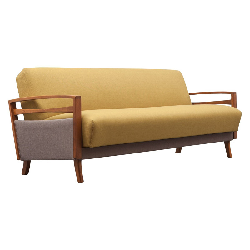 Sofa bed in beech and fabric - 1950s