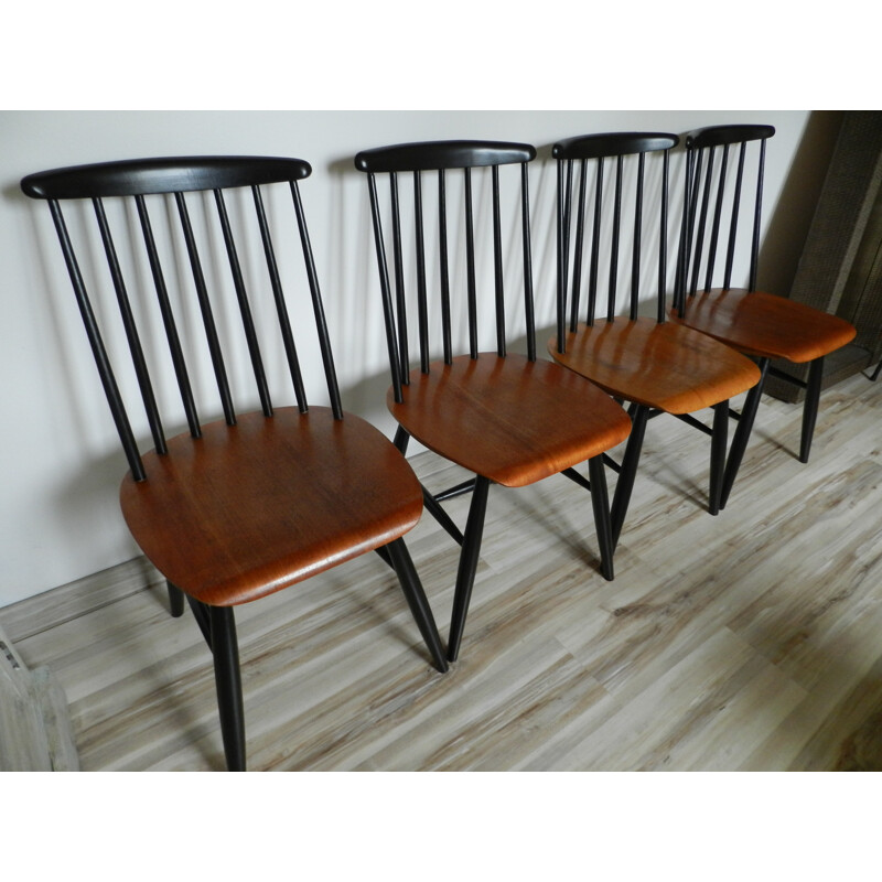 Set of 4 bicolore Scandinavian chairs - 1960s