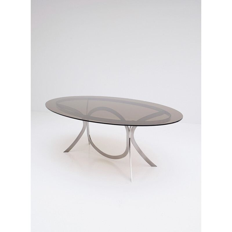 Dining table in brushed stainless steel and chrome - 1970s