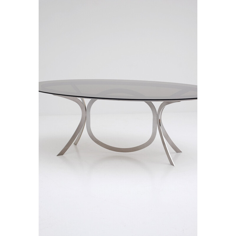 Dining table in brushed stainless steel and chrome - 1970s