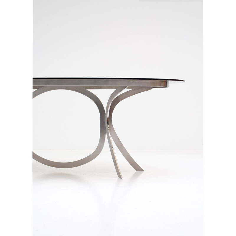Dining table in brushed stainless steel and chrome - 1970s