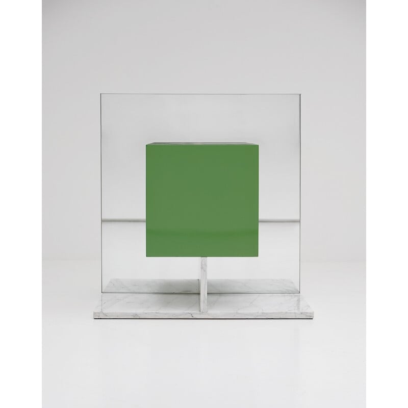 Green vintage mirrored cabinet with marble base by Pieter De Bruyne - 1970s