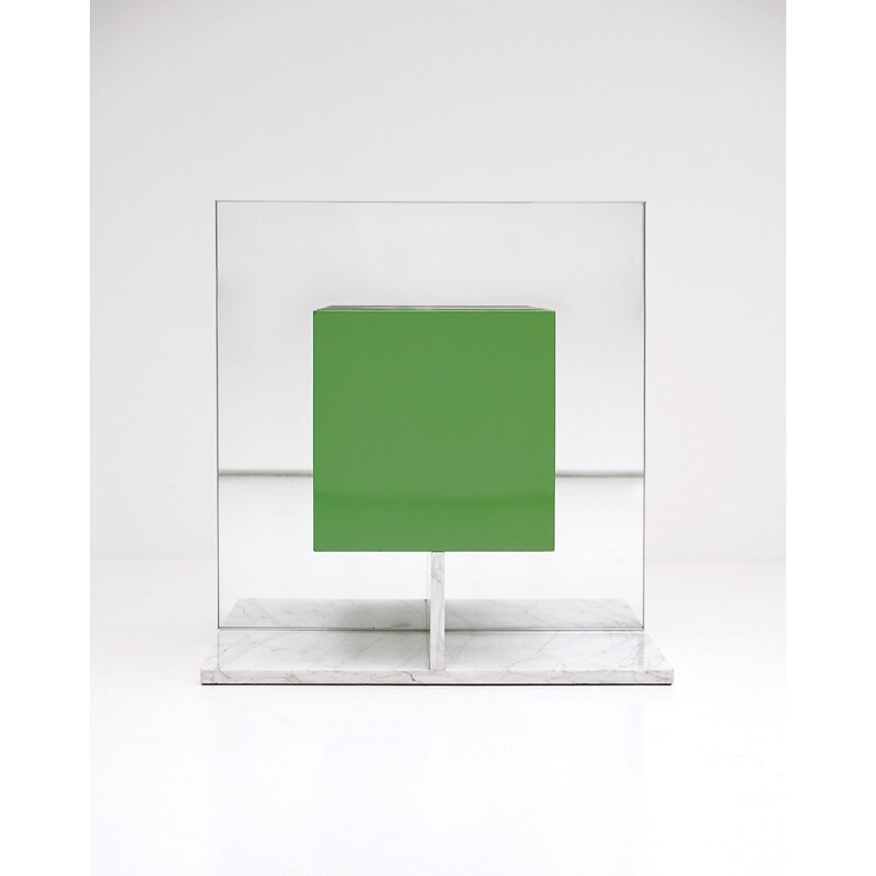 Green vintage mirrored cabinet with marble base by Pieter De Bruyne - 1970s