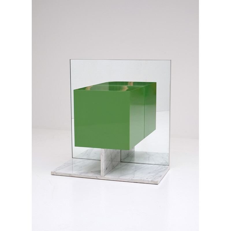 Green vintage mirrored cabinet with marble base by Pieter De Bruyne - 1970s