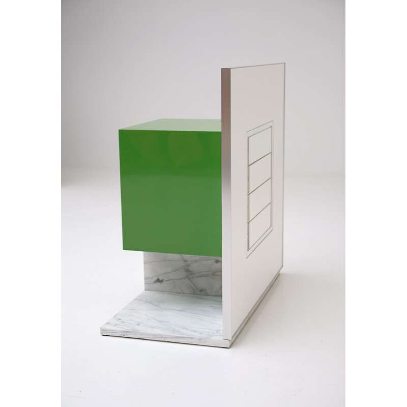 Green vintage mirrored cabinet with marble base by Pieter De Bruyne - 1970s