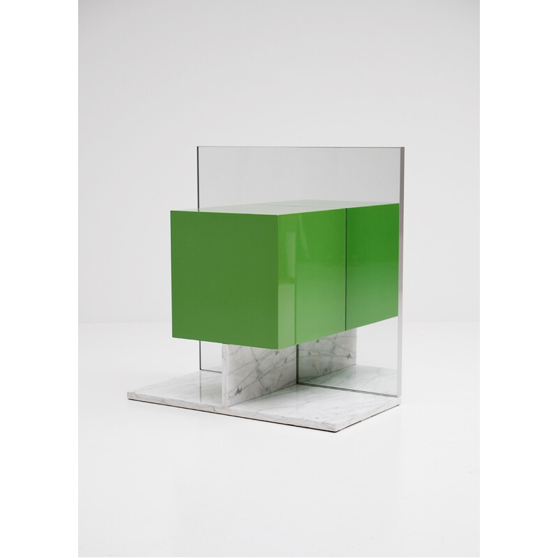 Green vintage mirrored cabinet with marble base by Pieter De Bruyne - 1970s