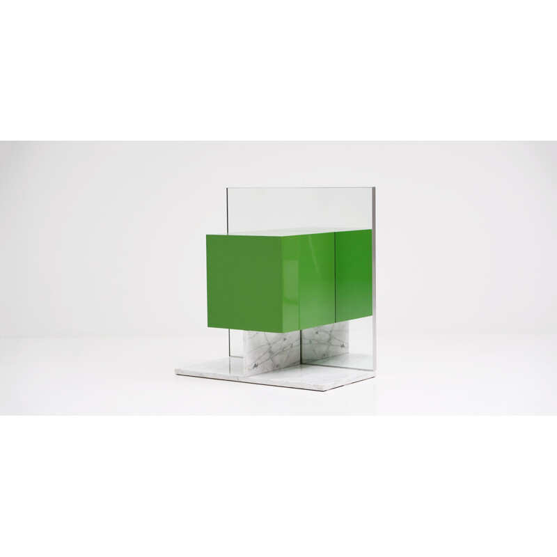 Green vintage mirrored cabinet with marble base by Pieter De Bruyne - 1970s