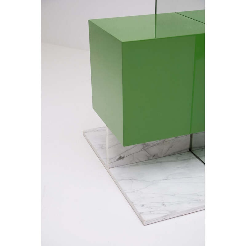 Green vintage mirrored cabinet with marble base by Pieter De Bruyne - 1970s