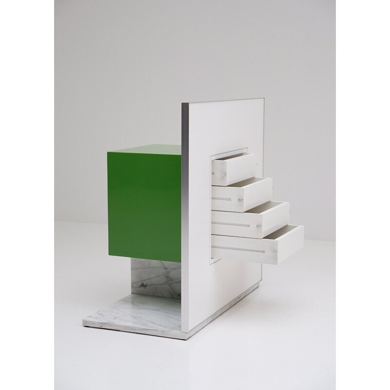 Green vintage mirrored cabinet with marble base by Pieter De Bruyne - 1970s