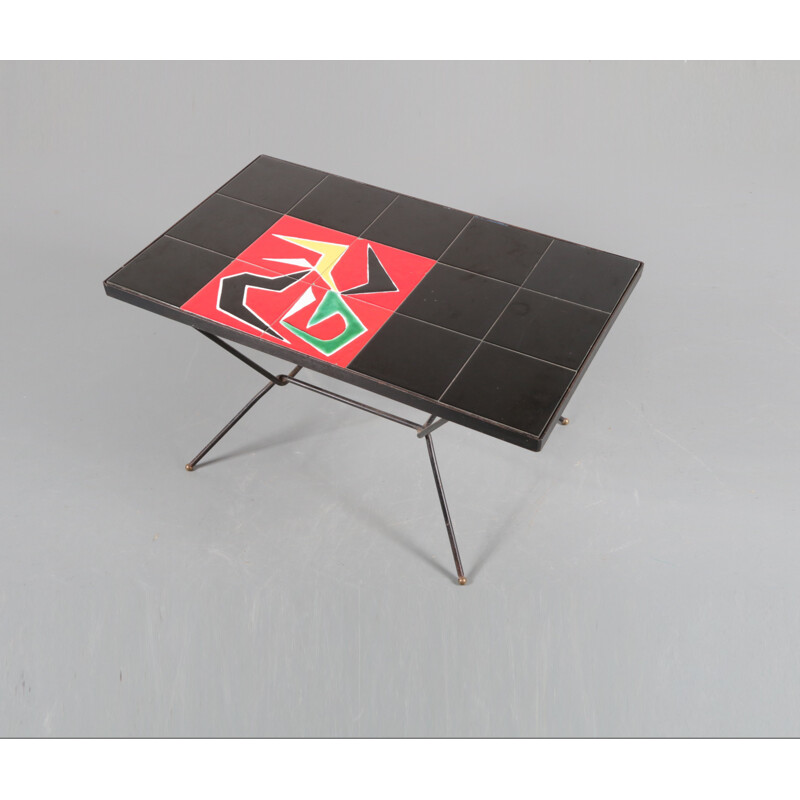 Vintage Tile table on black metal base - 1950s
