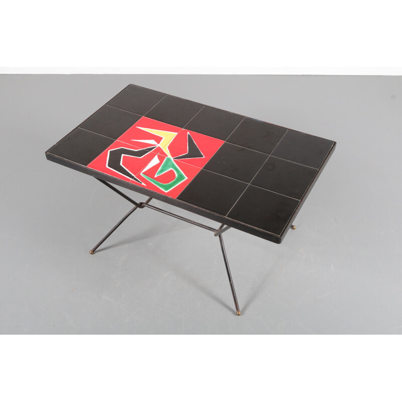 Vintage Tile table on black metal base - 1950s