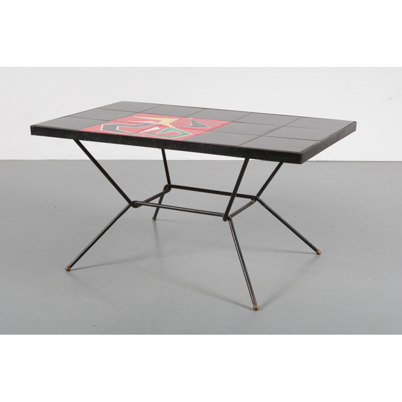Vintage Tile table on black metal base - 1950s