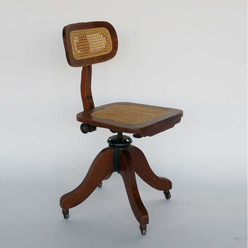 Wood and Cane Adjustable Typewriter Chair for Cook Company - 1930s