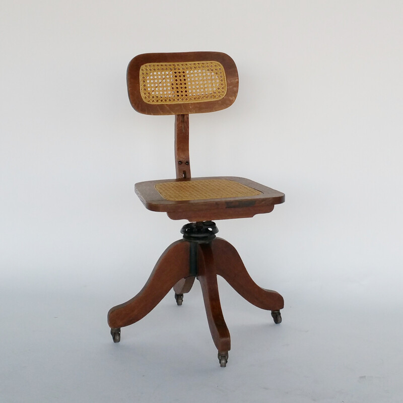 Chaise à machine à écrire en bois et canne antique réglable pour Cook Company - 1930