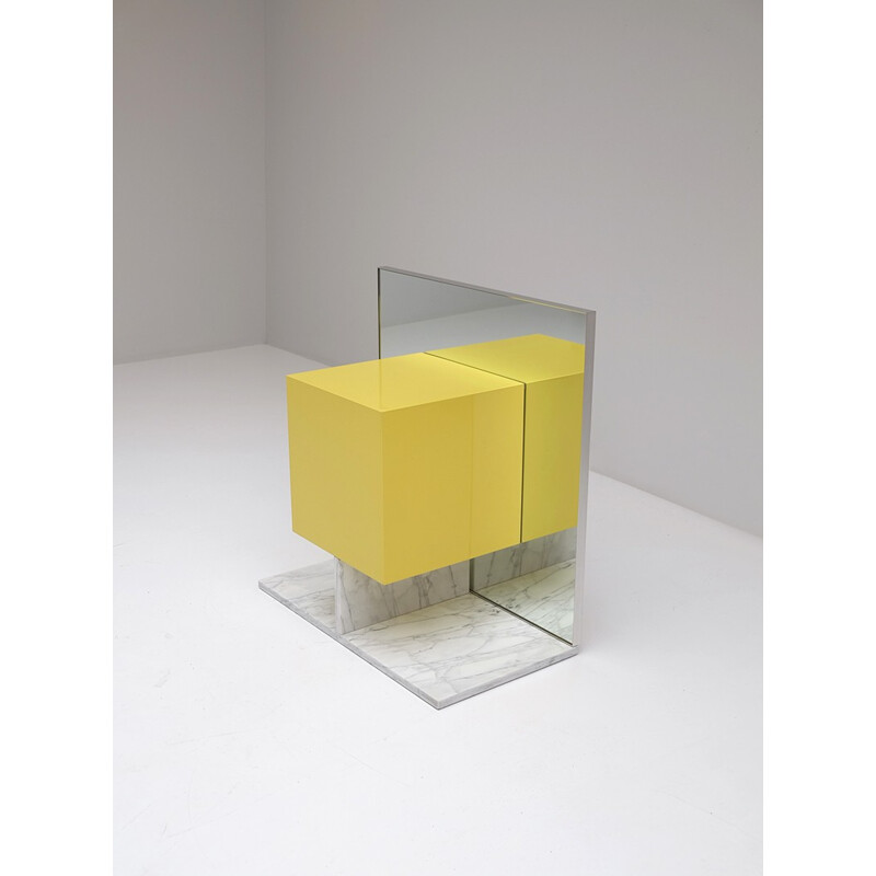 Pieter De Bruyne yellow mirror cabinet with marble base - 1970s