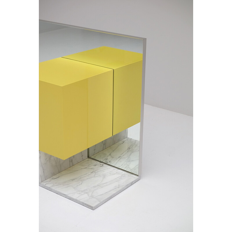 Pieter De Bruyne yellow mirror cabinet with marble base - 1970s