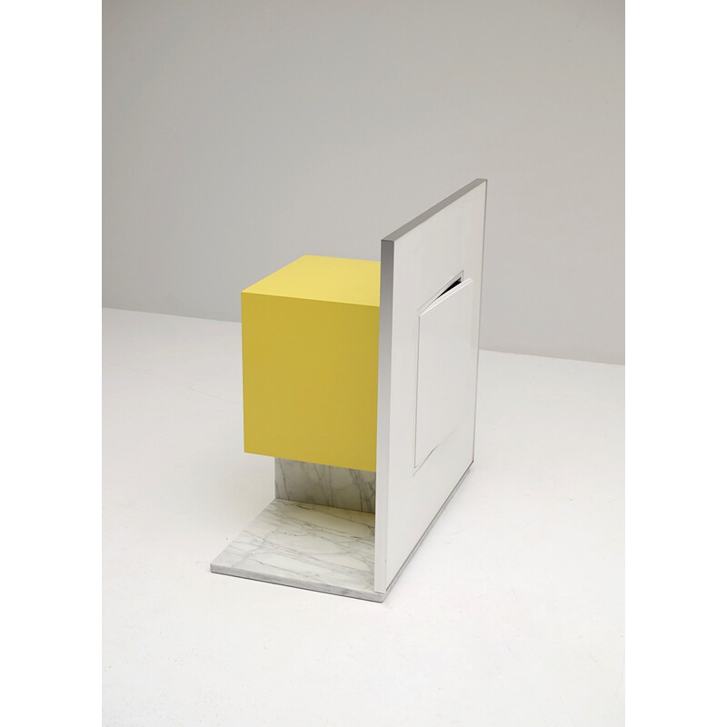 Pieter De Bruyne yellow mirror cabinet with marble base - 1970s