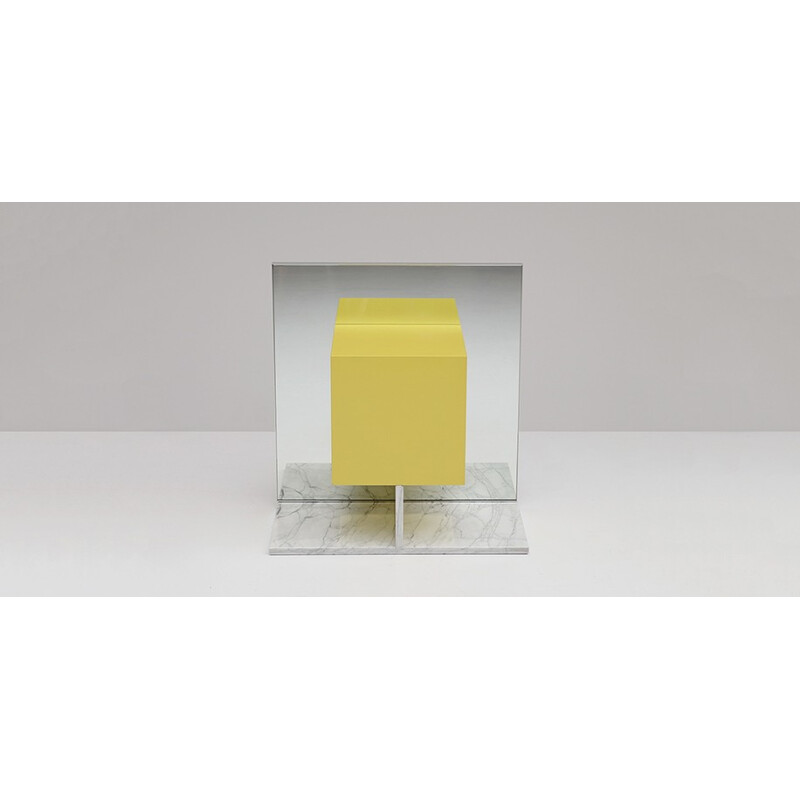 Pieter De Bruyne yellow mirror cabinet with marble base - 1970s