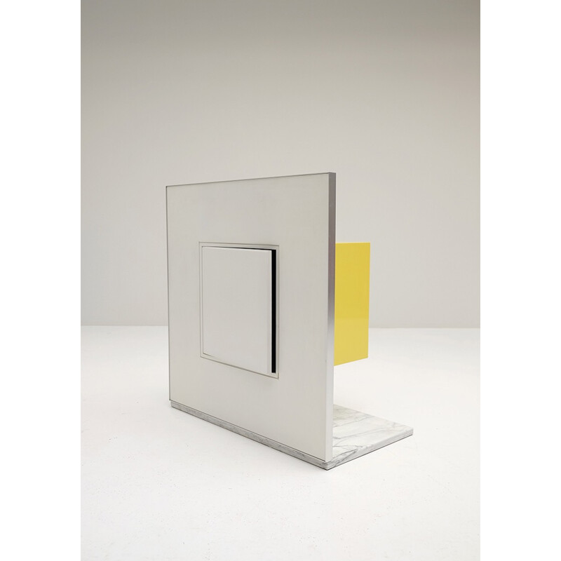 Pieter De Bruyne yellow mirror cabinet with marble base - 1970s