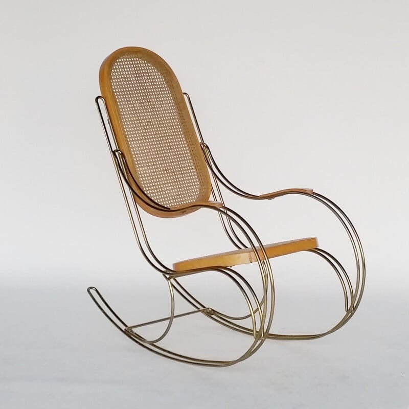 Mid-century Metal & Cane Rocking Chair - 1970s