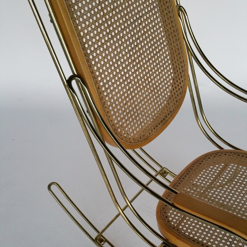 Mid-century Metal & Cane Rocking Chair - 1970s