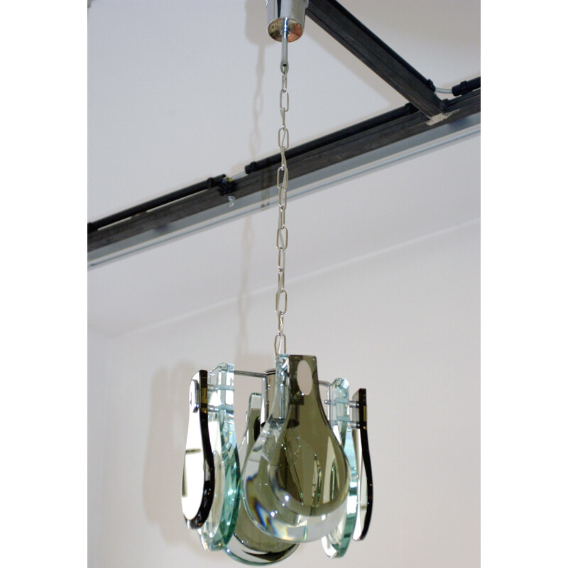 Mid-century Italian Glass and Chrome Pendant Lamp - 1960s