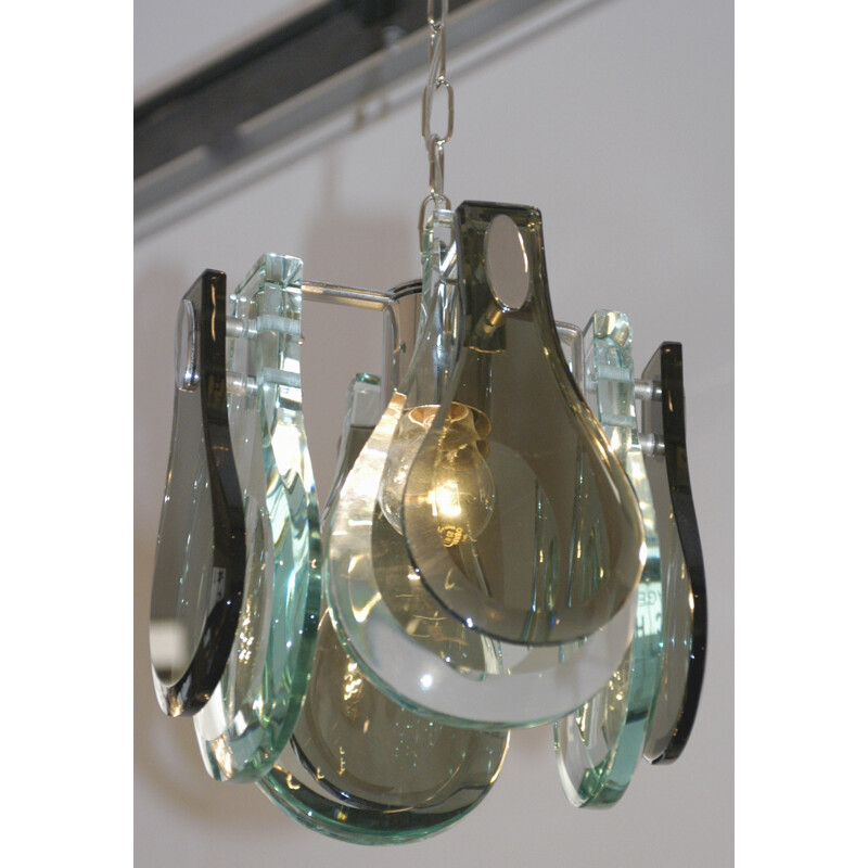 Mid-century Italian Glass and Chrome Pendant Lamp - 1960s