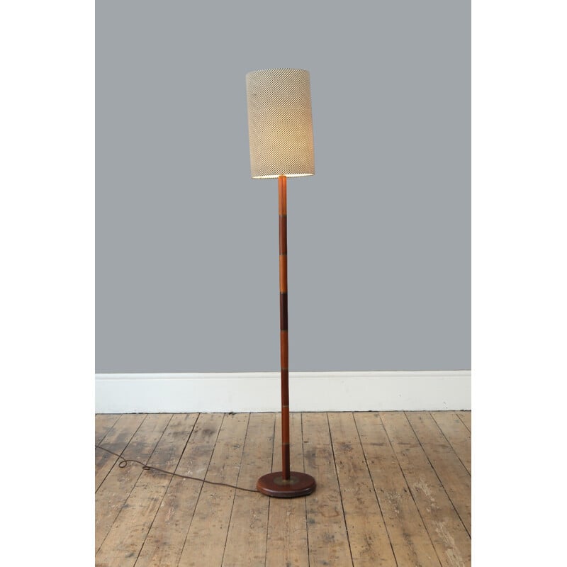 Vintage Danish Teak & Brass Floor Lamp - 1950s