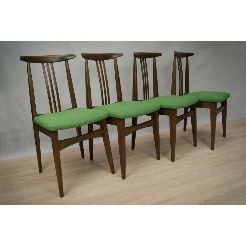 Vintage set of 4 200100B Green dining chairs by M. Zieliński - 1960s